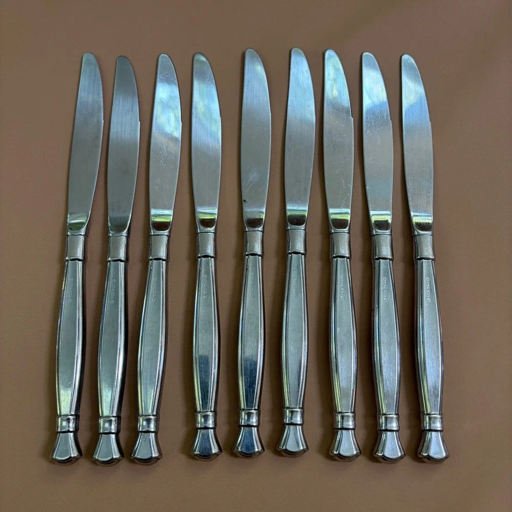 Oneida Act 1 Stainless Steel Dinner Knives Glossy Cube Mark Set of 9 Heirloom